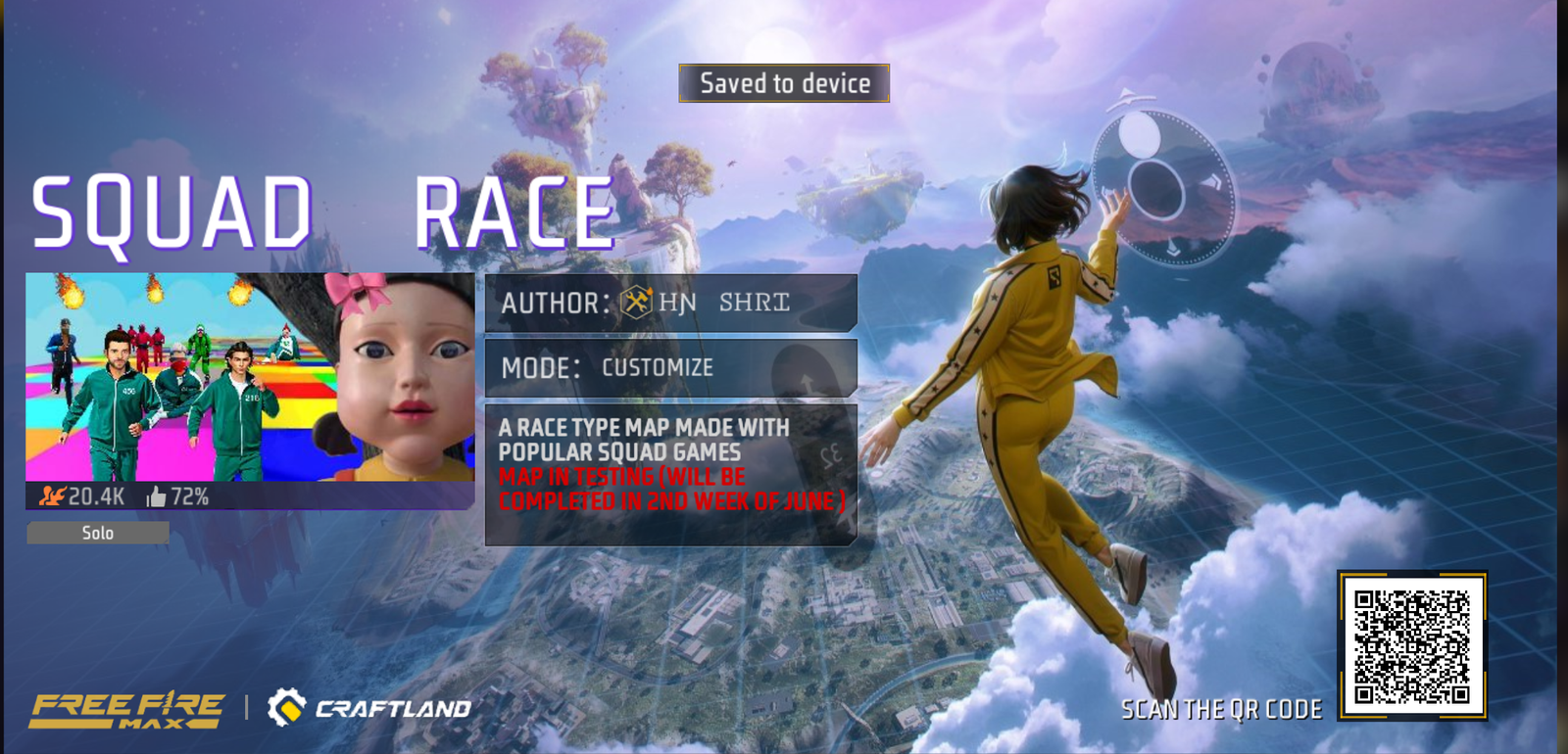 Free Fire MAX Craftland Map Codes Squid Race Parkour Map 2025