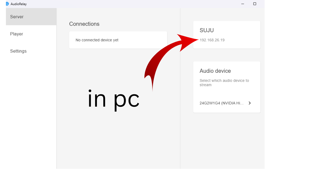 Audio Relay Wi-Fi connection setup screenshot — Audio Relay Wi-Fi connection